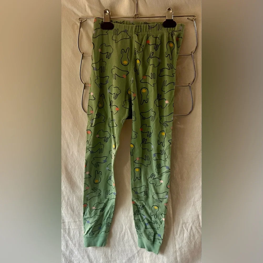 Hanna Andersson Green / Teal Bunny Print Pajama Bottoms 8 Easter PJ Pants